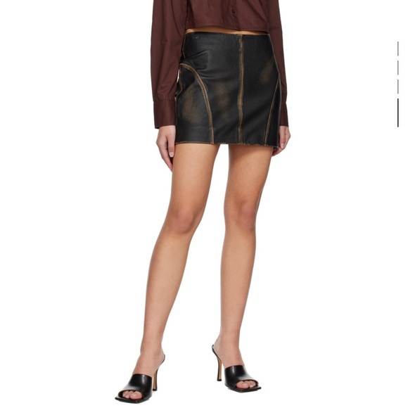 REMAIN Black Washed Leather Miniskirt - Picture 2 of 12